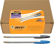 BIC Cristal Xtra Smooth Ballpoint Pen, Medium Point 1.0 mm, Easy-Glide Ink, 50-Count Pack in Black and Blue Ink