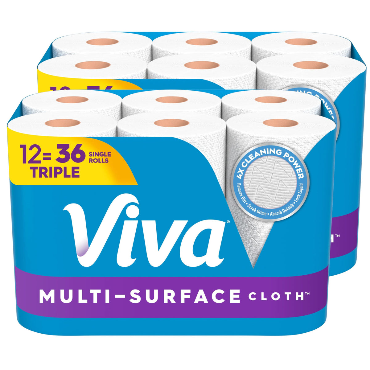 Multi-Surface Cloth Paper Towels by Viva – 12 Rolls (165 Sheets each), Paper, White, Pack of 12, Model 55892