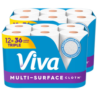 Multi-Surface Cloth Paper Towels by Viva – 12 Rolls (165 Sheets each), Paper, White, Pack of 12, Model 55892