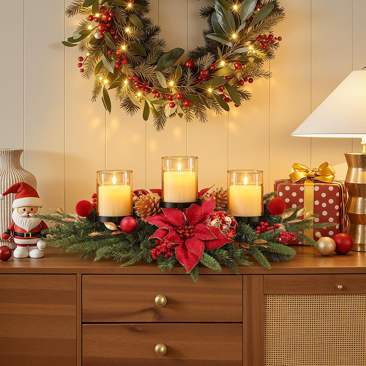 Alupssuc Christmas Candle Holder, 28 Inch Red Gold, 3 Trays