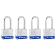 Master Lock Silver / 1-1/2" shackle / 4 Pack, Keyed-Alike Keyed Padlocks
