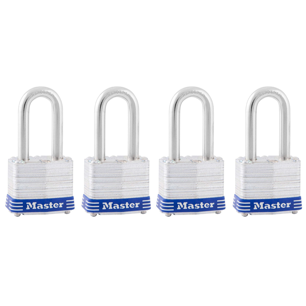 Master Lock Silver / 1-1/2" shackle / 4 Pack, Keyed-Alike Keyed Padlocks