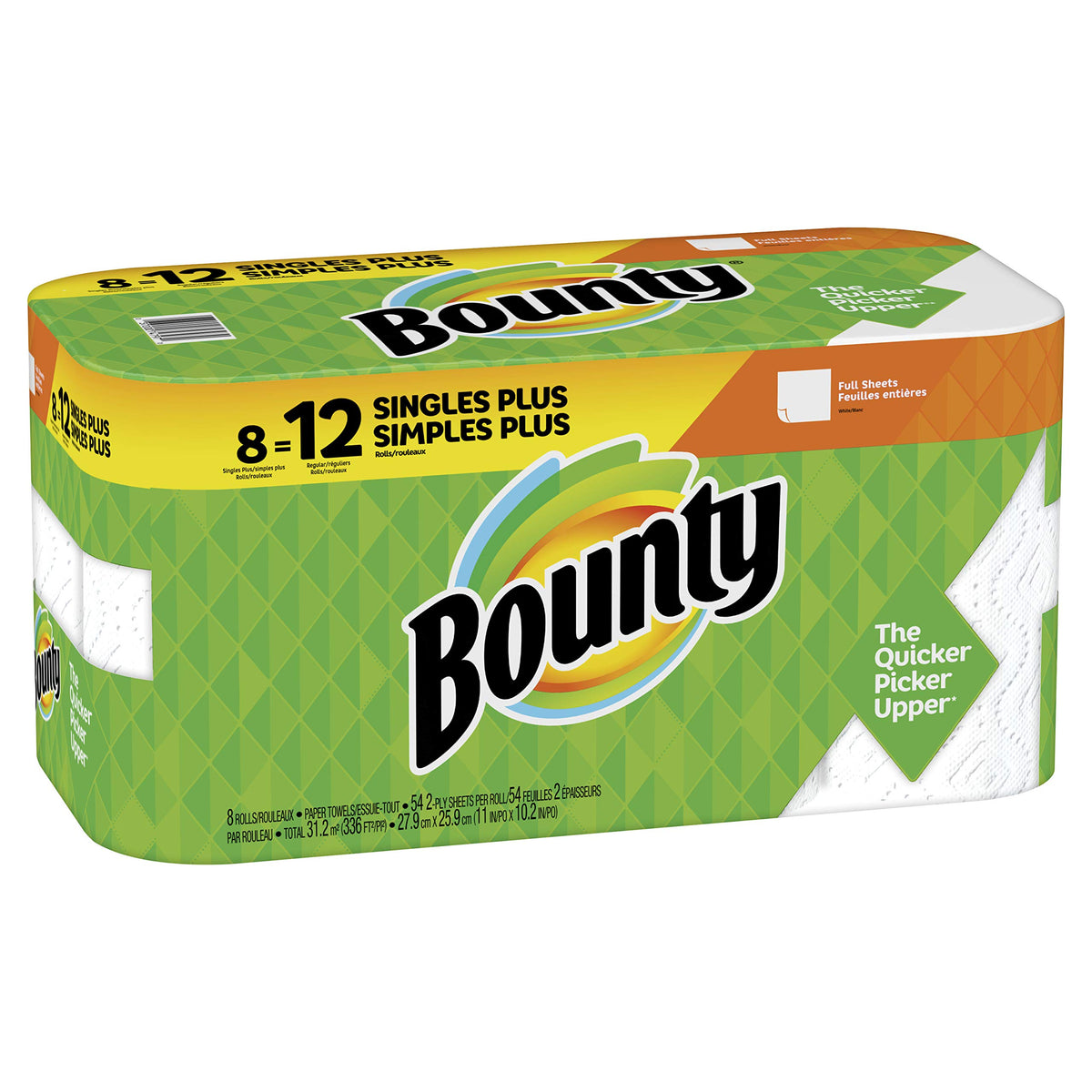 Bounty 1 / 54 Count (Pack of 8) / White Paper Towels
