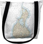 Betsy Drake TY13215M 16 x 16 in. Block Island Rhode Island Nautical Map Tote Bag - Medium