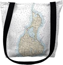 Betsy Drake TY13215M 16 x 16 in. Block Island Rhode Island Nautical Map Tote Bag - Medium