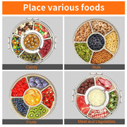 AYauGamA Rotating Divided Serving Tray, 6 Compartments with Lid and Handle, White