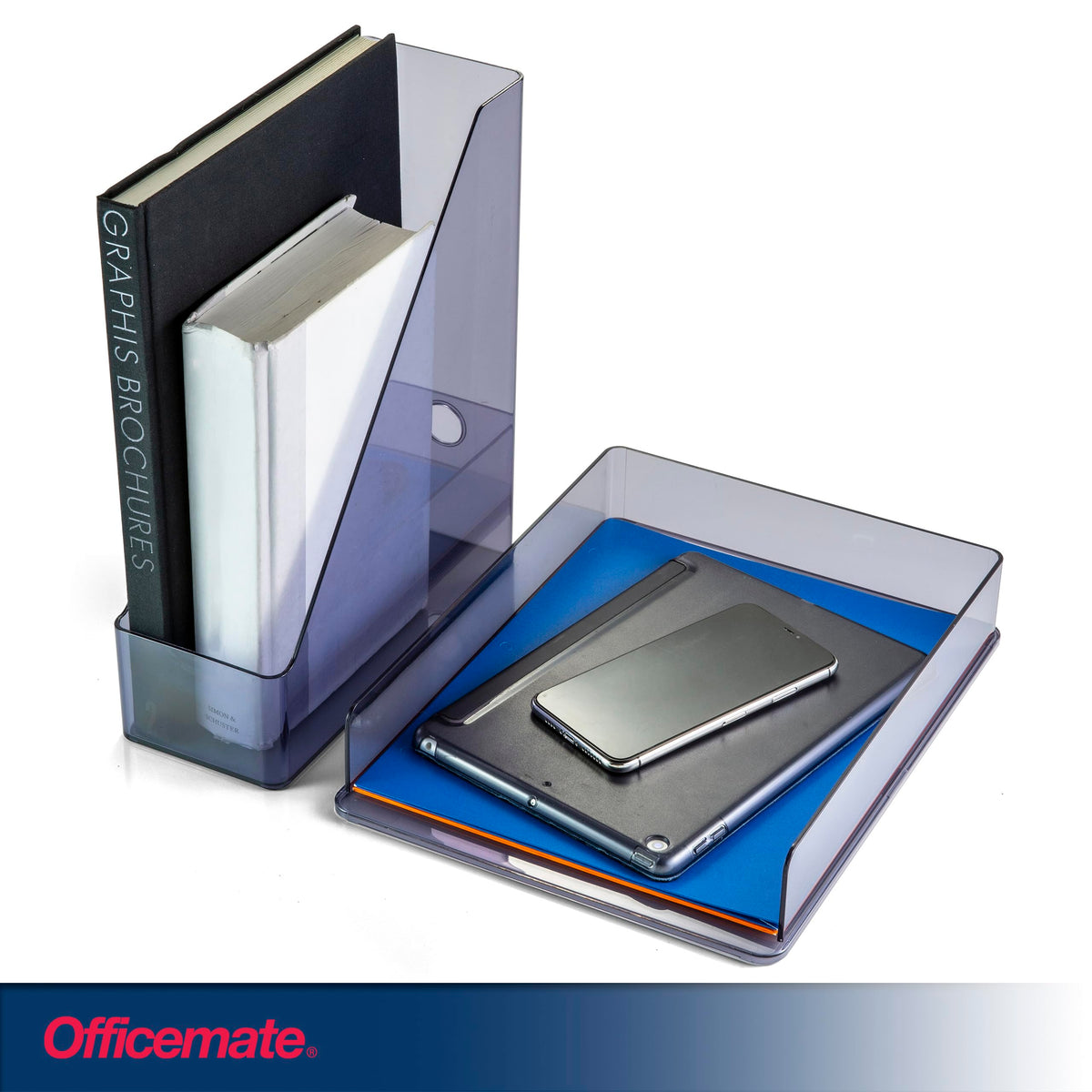 Recycled Magazine File by Officemate – 4" x 12" (Rectangular), Plastic, Smoke, Model 21510