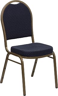 Flash Furniture HERCULES Series Dome Back Stacking Banquet Chair in Navy Patterned Fabric - Gold Frame