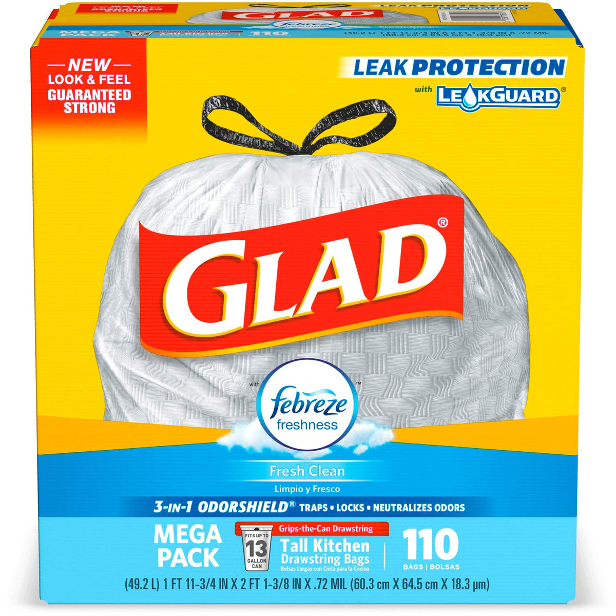 CLO78563 - Glad Febreze Fresh Talll Kitchen Drawstring Bags – 1 Count (Pack of 1), 13.0 gallons, Plastic, White