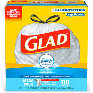 CLO78563 - Glad Febreze Fresh Talll Kitchen Drawstring Bags – 1 Count (Pack of 1), 13.0 gallons, Plastic, White