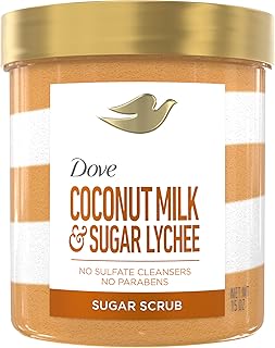 Dove Sugar Body Scrub Coconut & Lychee For Exfoliated & Hydrated skin 15 oz