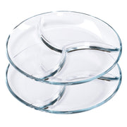 FOYO Round Tempered Glass Divided Platter, 10 Inch, Set of 2