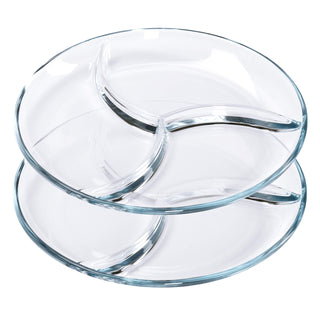 FOYO Round Tempered Glass Divided Platter, 10 Inch, Set of 2
