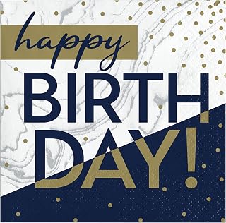 Creative Converting Navy and Gold Birthday Napkins, 5"