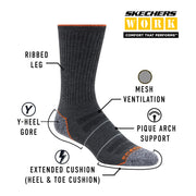 Men's 6 Pack Work Crew Socks by Skechers – Polyester, Charcoal, Model S601157