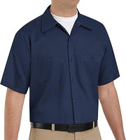 Red Kap Men's Wrinkle-Resistant Cotton Work Shirt, Navy, Short Sleeve 2X-Large