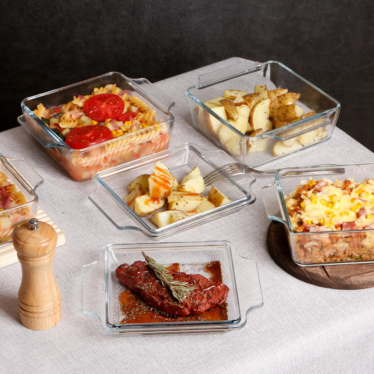 Nutriups Glass Casserole Dish Set, Tempered Glass, Square 6in x 6in