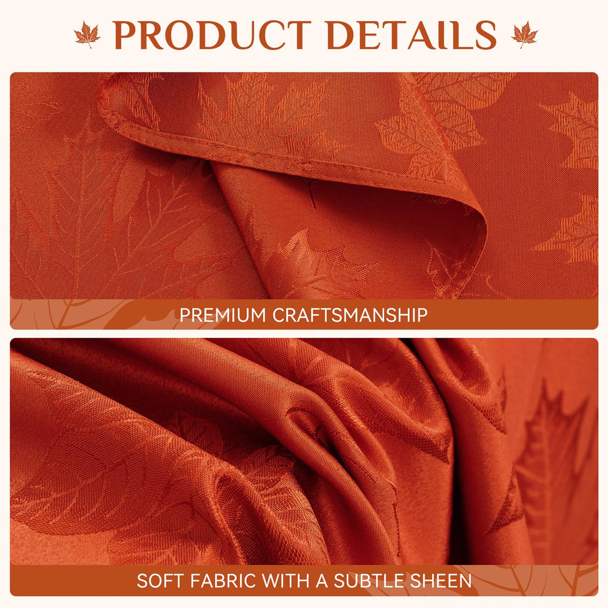 Softalker Jacquard Round Tablecloth, 70 Inch Diameter, Maple Burnt Orange