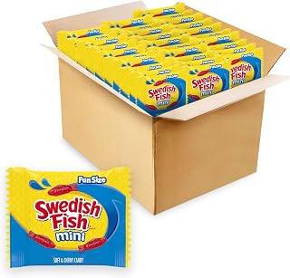 Swedish Fish Mini Soft & Chewy Gummy Candy, Bulk Candy, 140 Snack Packs | Individually Wrapped Treat Size Bags