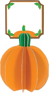 Creative Converting 4 Count Dimensional Pumpkin Placecards, Orange/White/Green