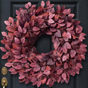 Foteewl Artificial Hibiscus Wreath, 26 Inch Diameter, Autumn Red
