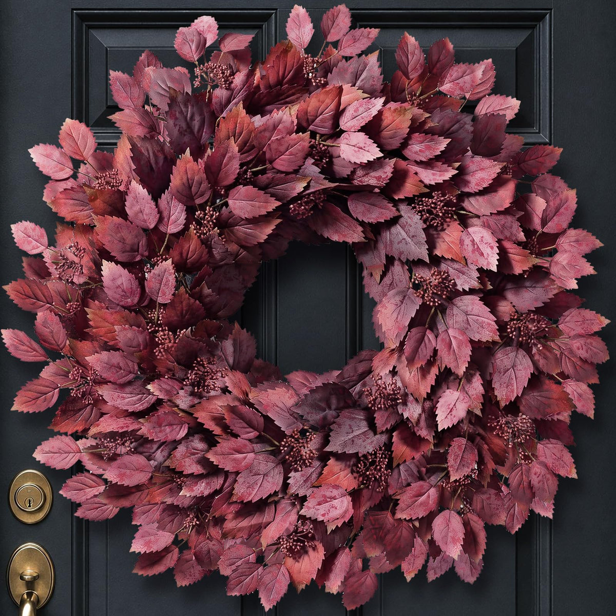 Foteewl Artificial Hibiscus Wreath, 26 Inch Diameter, Autumn Red