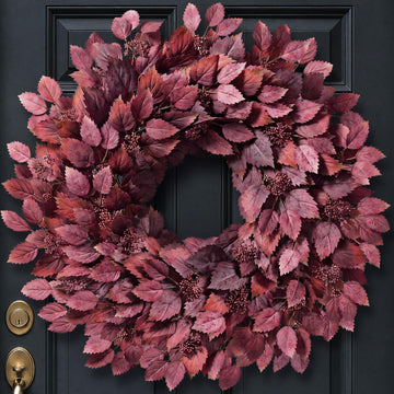 Foteewl Artificial Hibiscus Wreath, 26 Inch Diameter, Autumn Red