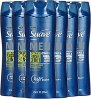 Suave Men Citrus Rush 3-in-1 Shampoo, Conditioner, and Body Wash with Citrus and Sandalwood Scent, Daily Clean, 12.6 oz, 6 Pack
