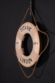 Titanic Life Preserver by AFD Home – 18 DIA X 2D, Fiberglass, Rope, Rope, Off-white, Black, Model T-OTBTL