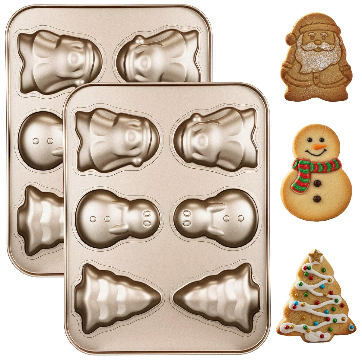 Blushtier Christmas Cake Pan, Aluminum Fluted Mold, Gold 2 Pack