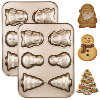 Blushtier Christmas Cake Pan, Aluminum Fluted Mold, Gold 2 Pack