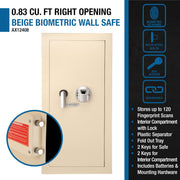 Biometric Fingerprint Digital Security Hidden In Wall Safe Between Standard Wall Studs 0.83 Cu Ft - Right Opening by Barska – One Size, 0.82 cubic_feet, Alloy Steel, Model AX12408