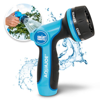 Heavy-Duty Metal Multi-Function Hose Nozzle with Smart Throttle and 7 Sprayer Patterns by Aqua Joe – 11 x 7 x 3 inches, Metal, w/ Smart Throttle, Model AJHN102