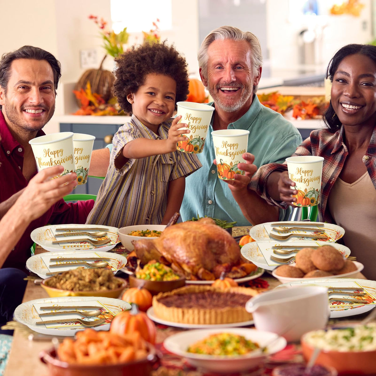 Pajean Thanksgiving Dinnerware Set, 350 Pieces, Gold Pumpkin