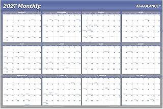 AT-A-GLANCE 2027 Erasable Calendar, Dry Erase Wall Planner, 36" x 24", Vertical-Horizontal, Reversible, Blue (A1102-27)