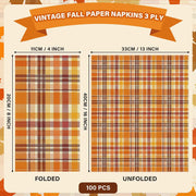 Homlouue Fall Plaid Napkins, 100 Count 3-Ply Disposable, Orange