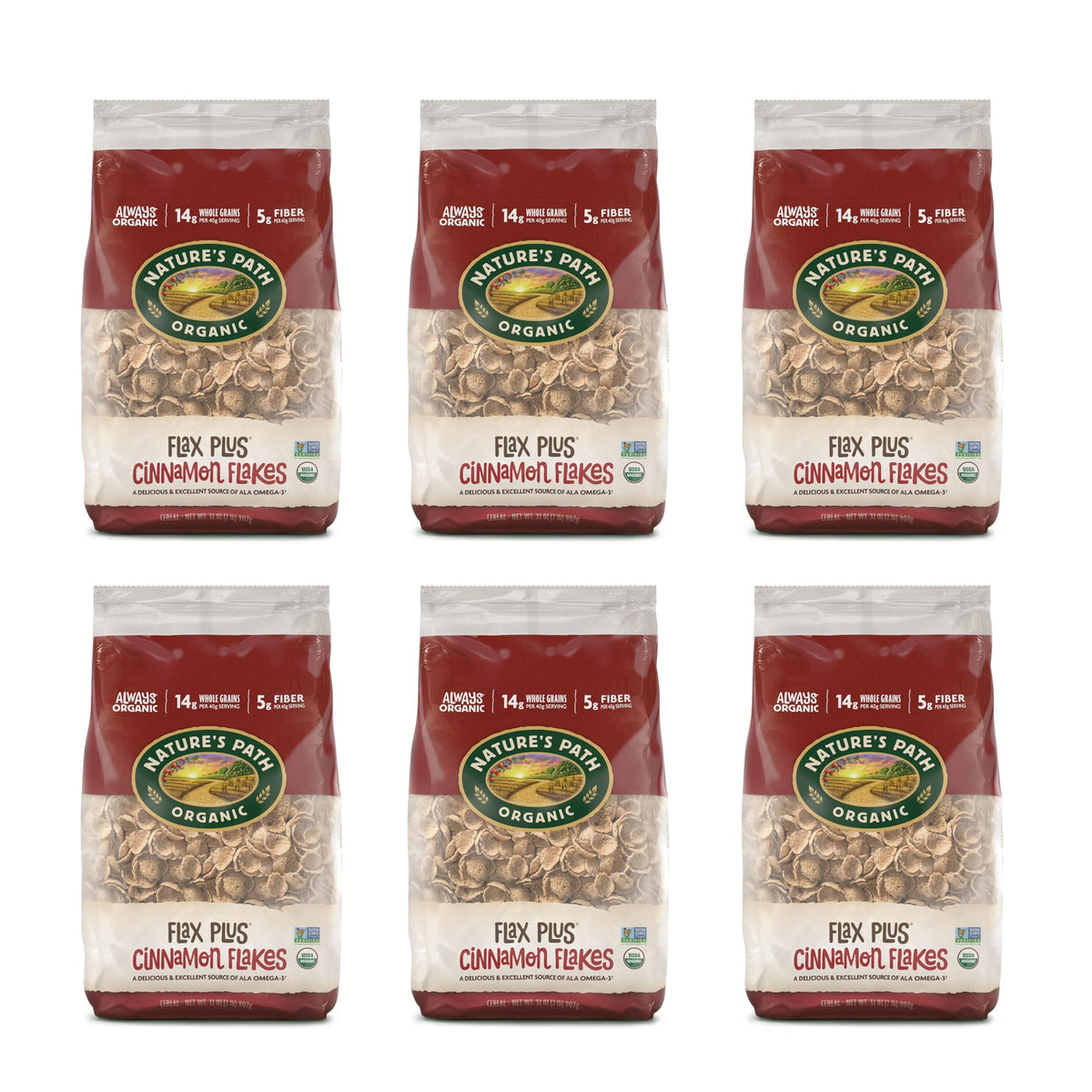 Organic Flax Plus Cinnamon Flakes Cereal by Nature's Path – 32 Ounce (Pack of 6), Pack of 6, Model ASINPPOSPRME20906
