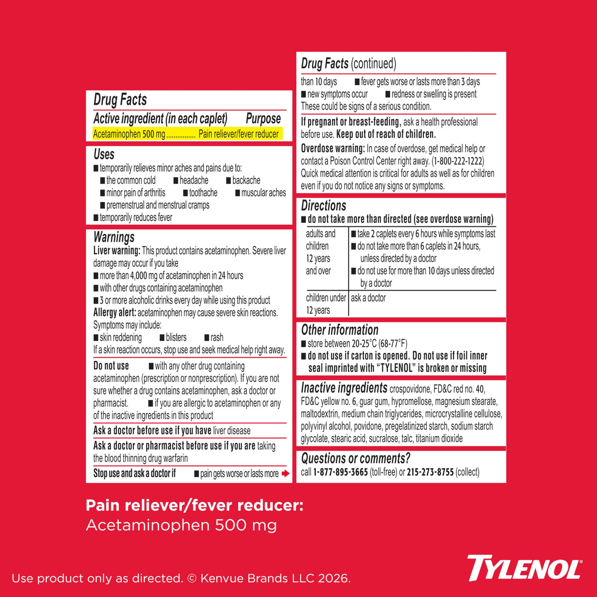 Tylenol 50 Count / Red / 50 Acetaminophen