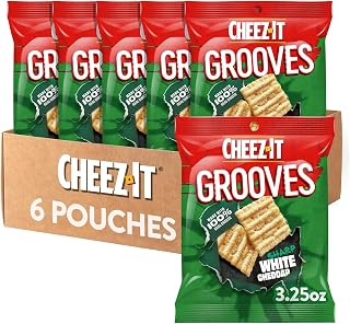 Cheez-It Grooves Crunchy Cheese Crackers, Snack Crackers, Lunch Snacks, Sharp White Cheddar (6 Pouches)