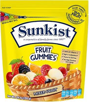 Sunkist Fruit Gummies Mixed Fruit, 28 oz Resealable Stand-Up Bag, Real Fruit First Ingredient, Fruit Shaped Candy, Vitamin C | Real fruit is the first ingredient, with vitamin C, fruit-shaped gummies and a convenient resealable bag