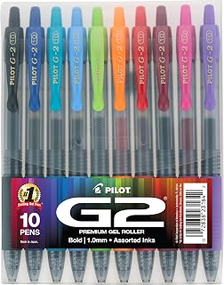 PILOT G2 Premium Gel Roller Pens, Rainbow Gel Pens, G2 Rainbow Colors Pack, 10 Pack Pouch, Bold Point 1.0 mm, Assorted
