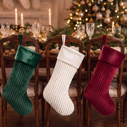 Teyva Daily Christmas Stockings, 19 Inch Velvet Quilted, Red Beige Green Set of 6