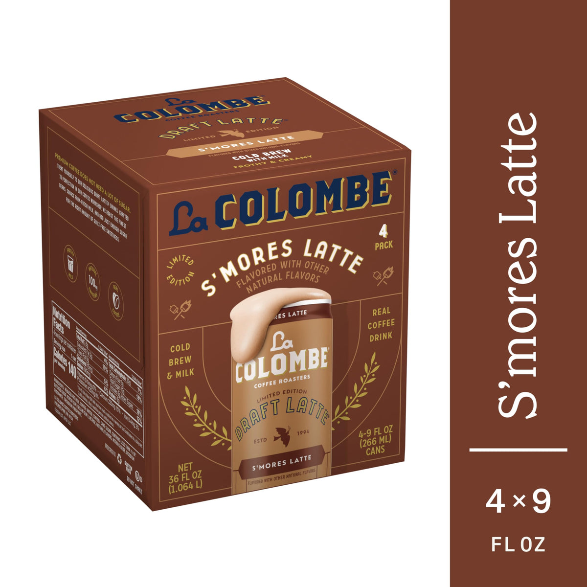Coffee, S'mores Cold Brew Draft Latte, 9 fl oz Cans, 8 Pack by La Colombe – 36 Fl Oz (Pack of 2), Pack of 2