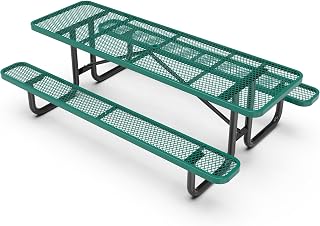 Flash Furniture Commercial Grade 8' Rectangular Expanded Mesh Metal Outdoor Picnic Table - Black
