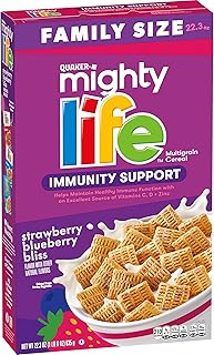 Quaker Mighty Life Multigrain Cereal, Strawberry Blueberry Bliss, Immunity Support, 22.3 Oz Family Size