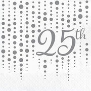 Creative Converting 339893 Sparkle and Shine Silver 25th Anniversary Napkins, 6.5",