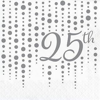 Creative Converting 339893 Sparkle and Shine Silver 25th Anniversary Napkins, 6.5",