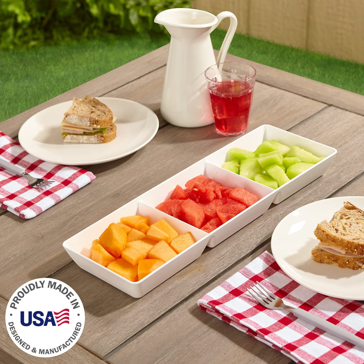 US Acrylic Divided Serving Tray Set, 15 x 5 Inches, White