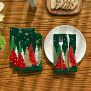 Horaldaily Cloth Napkins, Pine Tree Stars Print, Green, Set of 6
