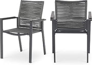 Meridian Furniture 343Grey-AC Maldives Collection Modern | Contemporary Outdoor Patio Dining Arm Chair, Mesh Seat, Rope Fabric, Grey Aluminum Frame, 22.5" W x 23" D x 34.5" H, Grey, Set of 2